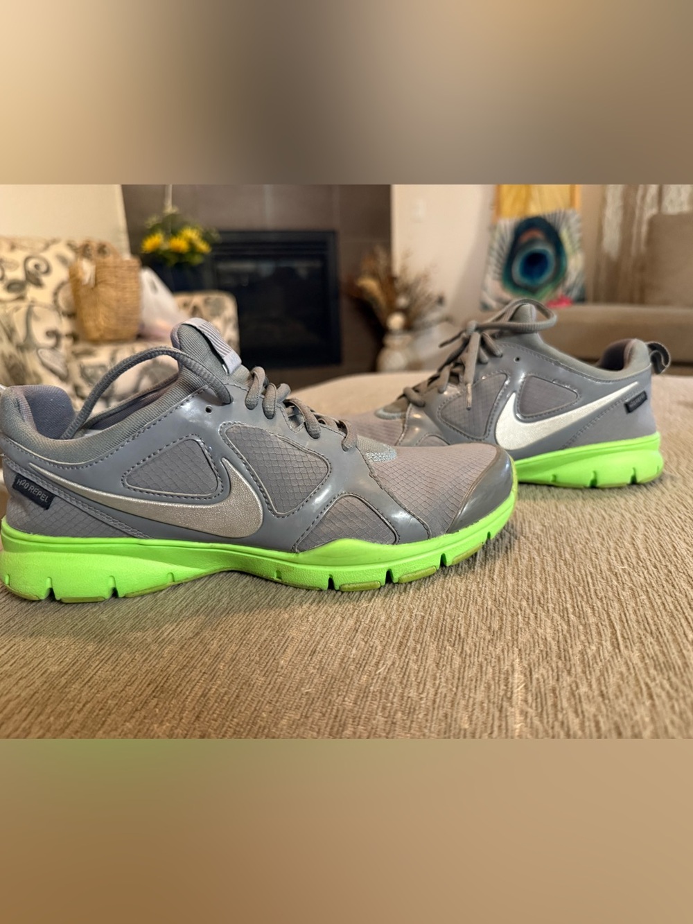 Nike Gray and Neon Green Women's Athletic Sneakers
